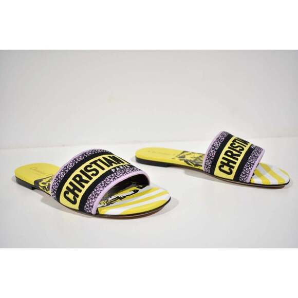 Christian Dior Dway Jungle Yellow Black Embroidered Logo Slide Flat Sandal 36.5 - Picture 5 of 12